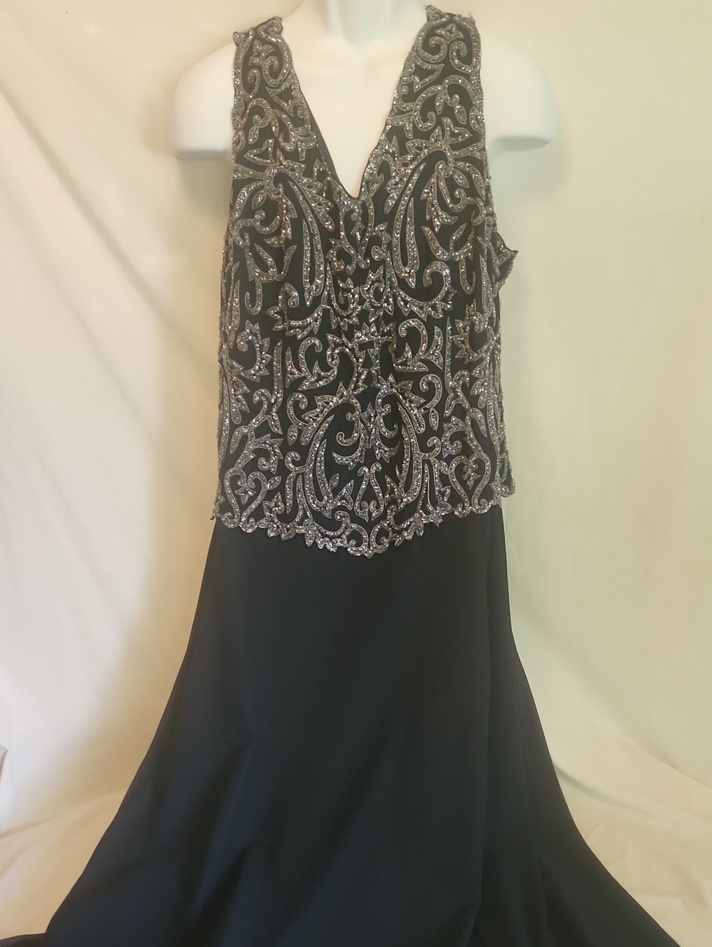 J Kara Black Gown with Silver Beaded Bodice